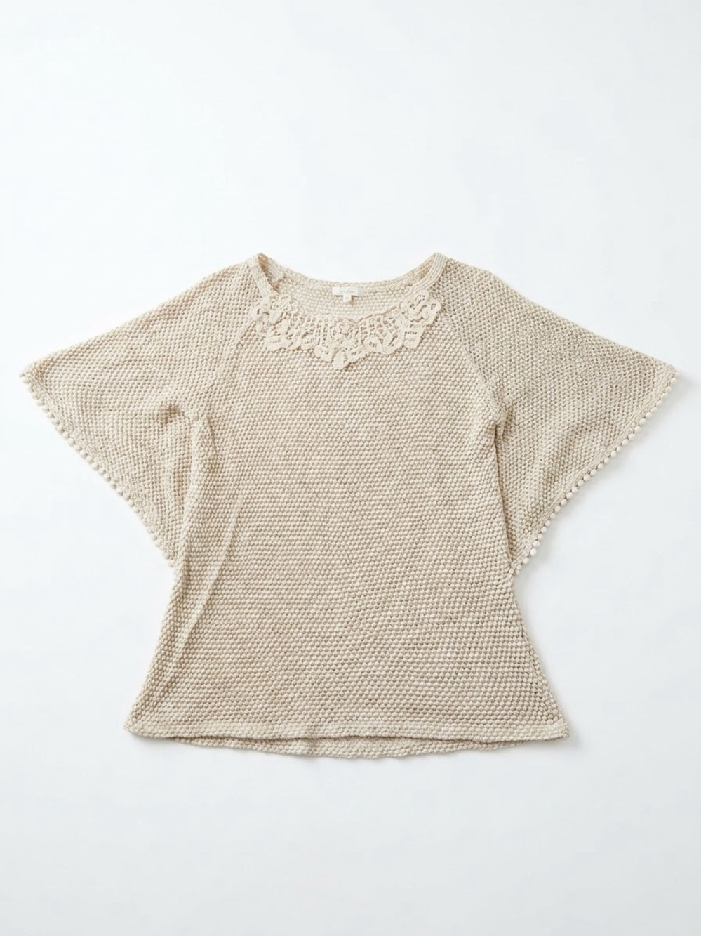 avocado Cream Crochet Knit Tunic with Lace Trim